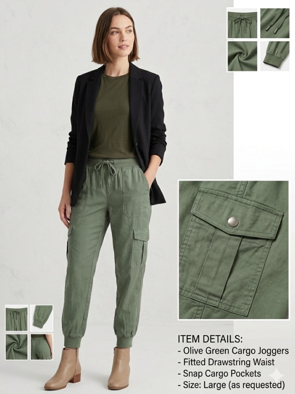 MOFIZ  Olive green Jogger Pants Cargo Pockets Size L